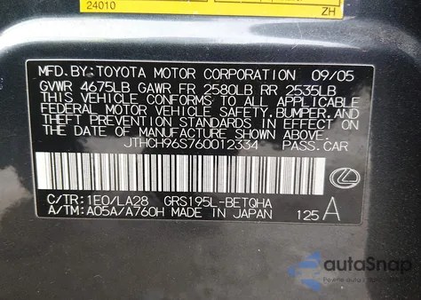 2006 Lexus Gs 300 z USA, uszkodzony, nr VIN JTHCH96S760012334